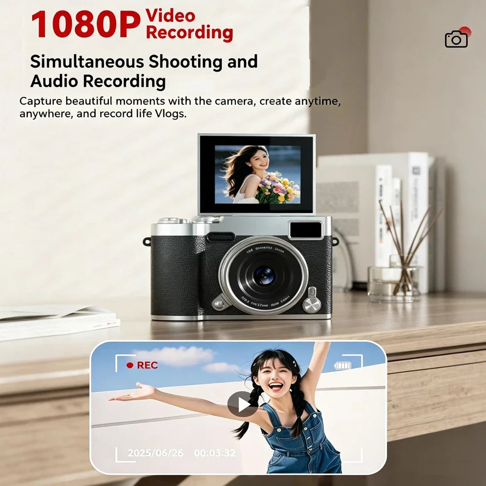 KEBIDUMEI 48MP CCD Digital Camera 1080P HD Flip Screen 16X Zoom Digital Camera Babs