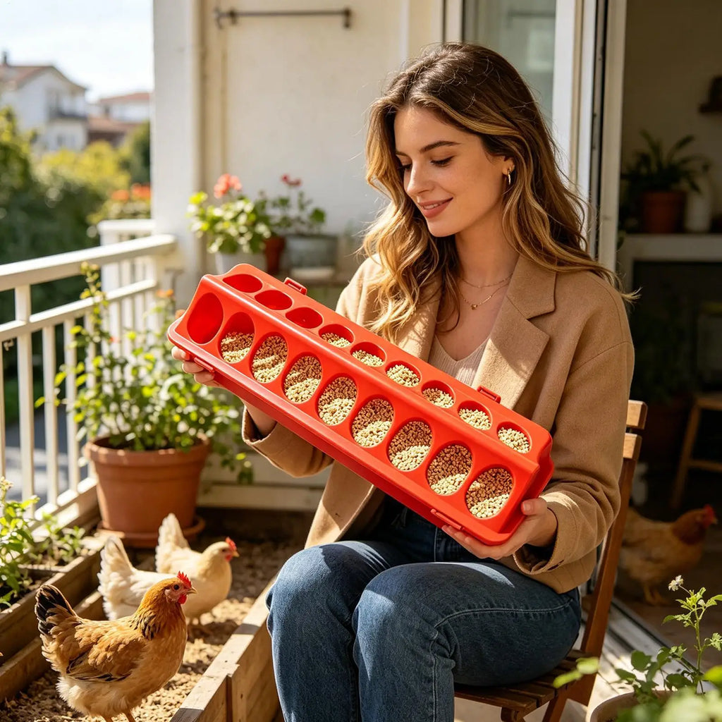 18-Hole Double Row Poultry Ground Feeder | Anti-Waste Chicken Trough Poultry Ground Feeder Babs
