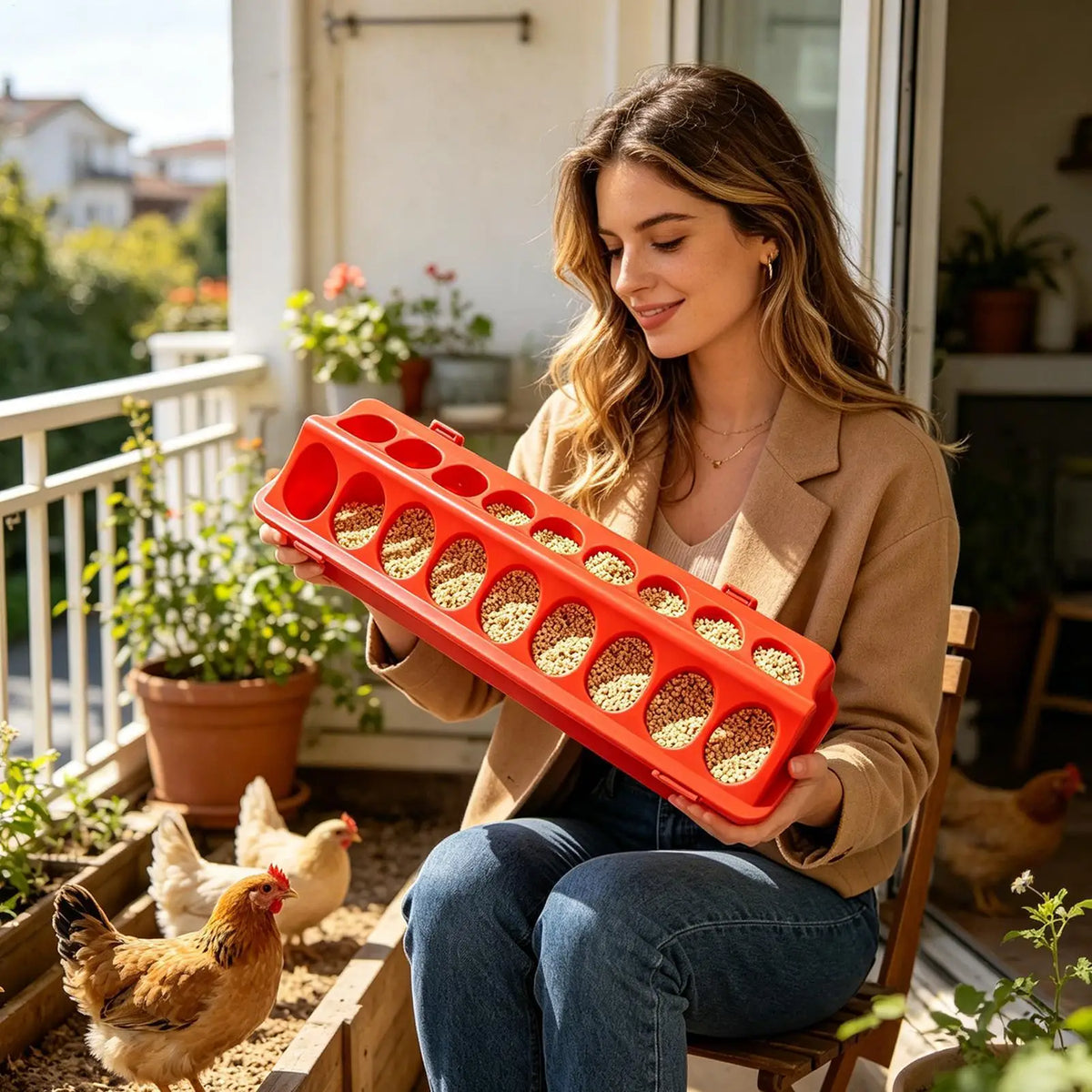 18-Hole Double Row Poultry Ground Feeder | Anti-Waste Chicken Trough Poultry Ground Feeder Babs