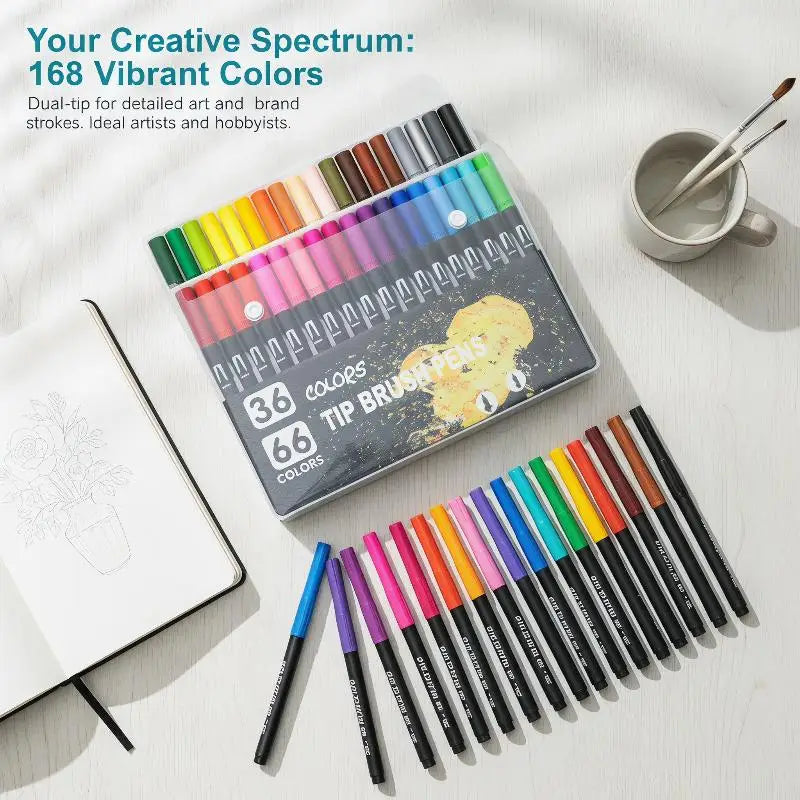 36-Color Soft Tip Brush Pens – Washable Water-Based Markers Watercolor Brush Pens Babs