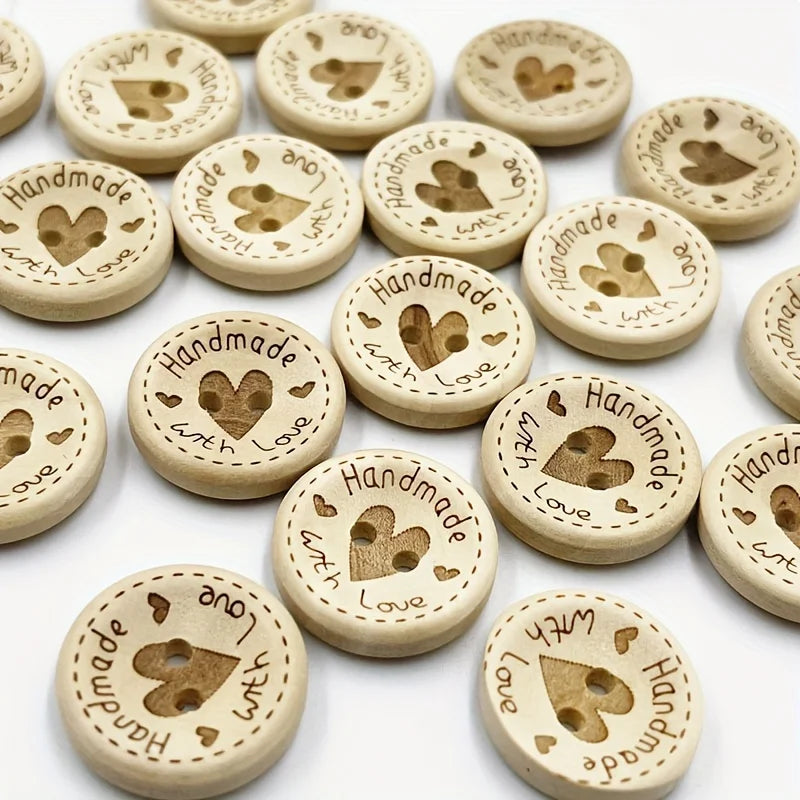 100pcs Heart-Shaped Wooden Buttons – 15mm 20mm 25mm Assorted Wooden Craft Buttons Babs