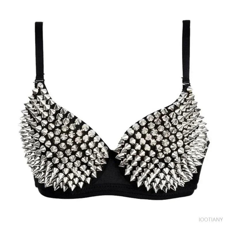 Punk Gothic Studded Push-Up Bra Crop Top | Rivet Rave Women Studded Bra Crop Top Babs