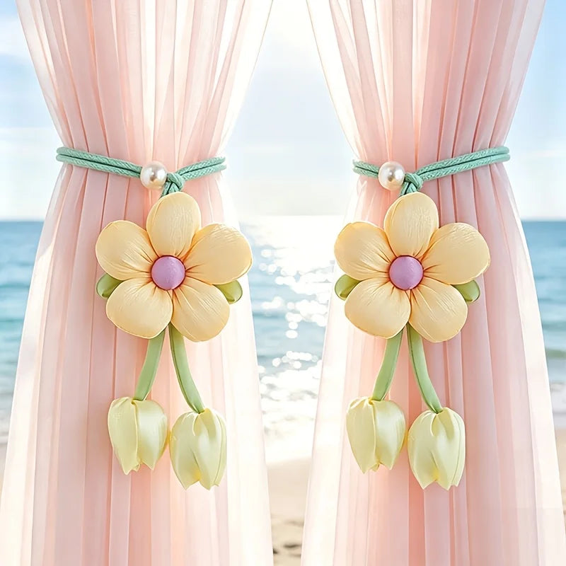2Pcs Tulip Flower Curtain Tiebacks – Soft Cloth Holders Curtain Tiebacks Babs