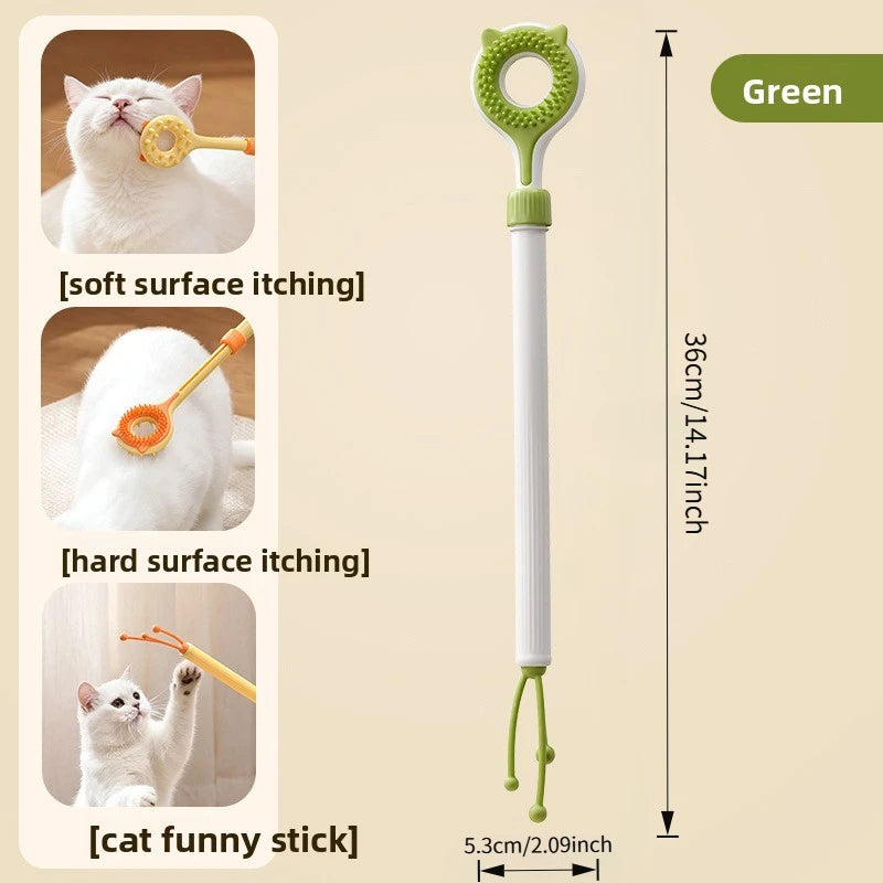 3-in-1 Cat Scratcher, Massage Stick & Grooming Brush w/ Teaser Cat Grooming Toy Babs Green