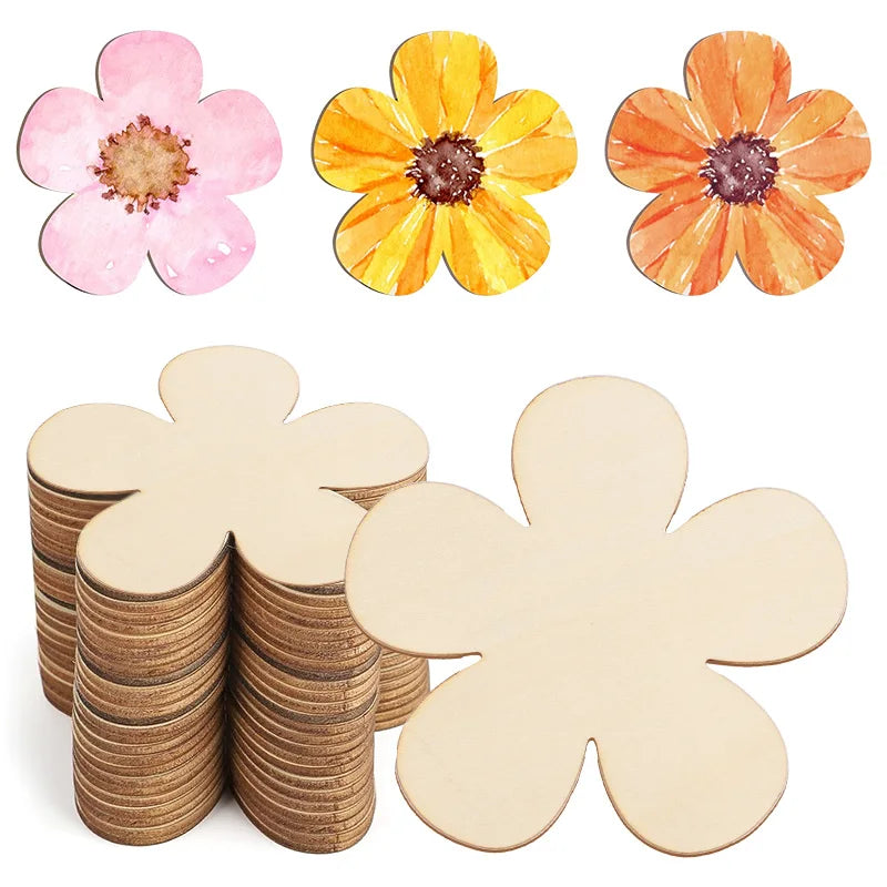 Unfinished Wooden Flower Discs – DIY Blank Wood Ornaments 10/20pc Wooden Craft Blanks Babs