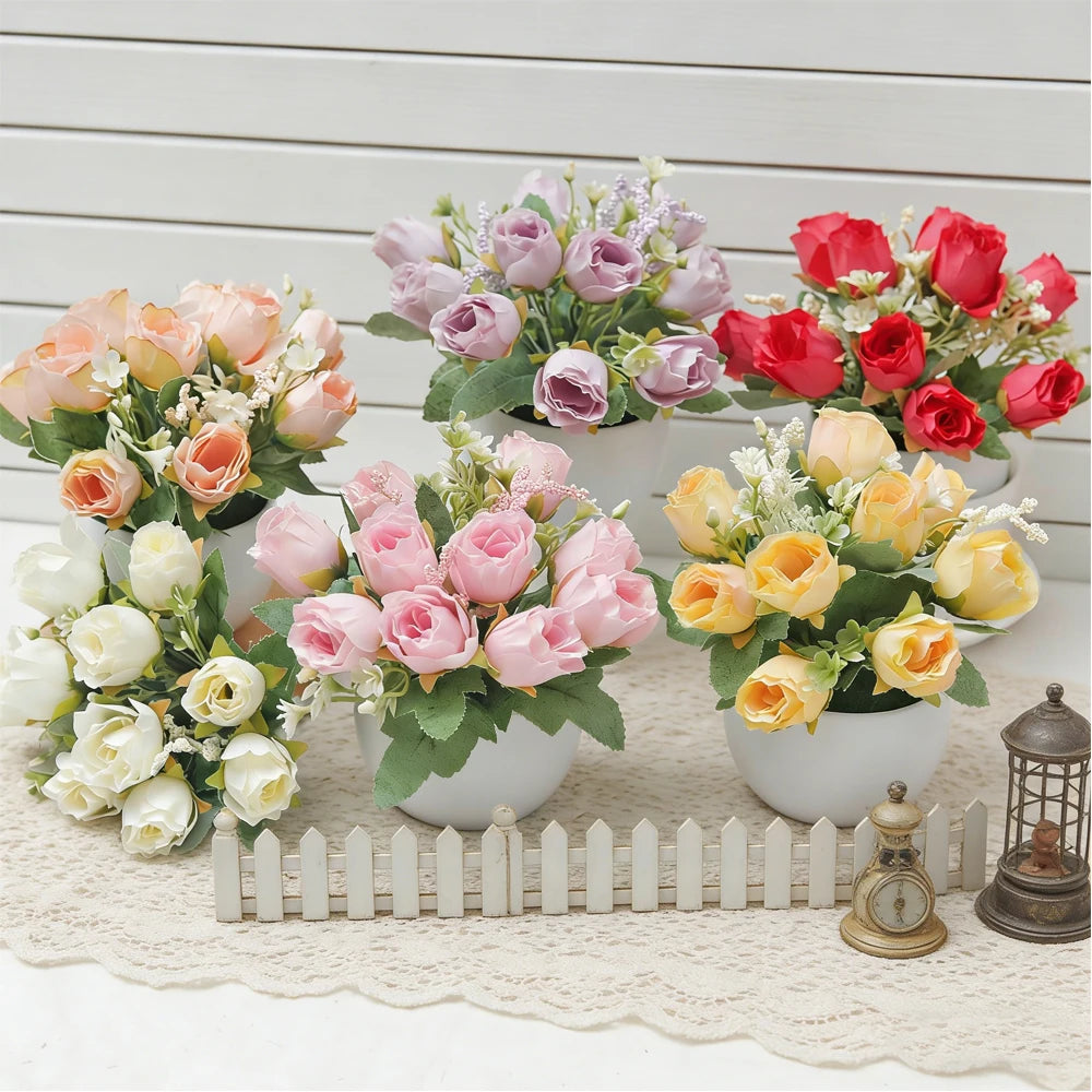 Rose Bonsai Artificial Silk Flowers Potted Plant – Home & Wedding Decor Artificial Flower Decor Babs