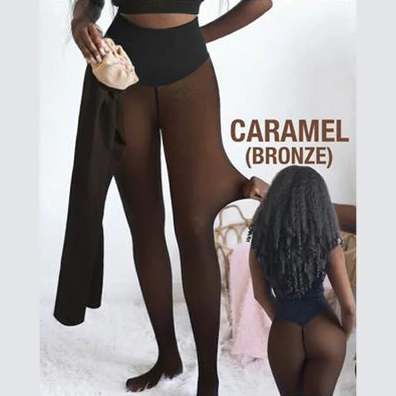 Plus Size Fleece Tights Women | High Waist Thermal Pantyhose Fleece Thermal Tights Babs Bronze 1XL