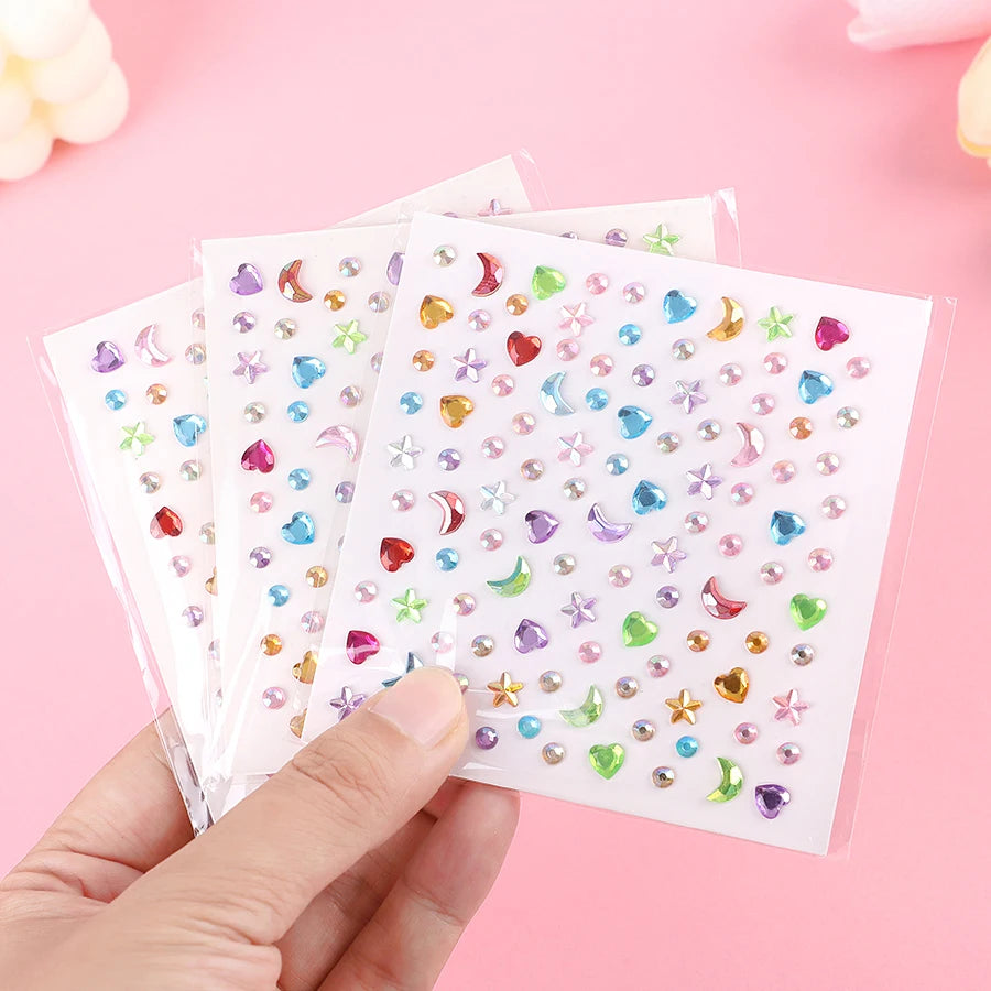3D Rhinestone Star Moon Heart Glitter Stickers Kawaii Kpop Craft Deco Stickers Babs