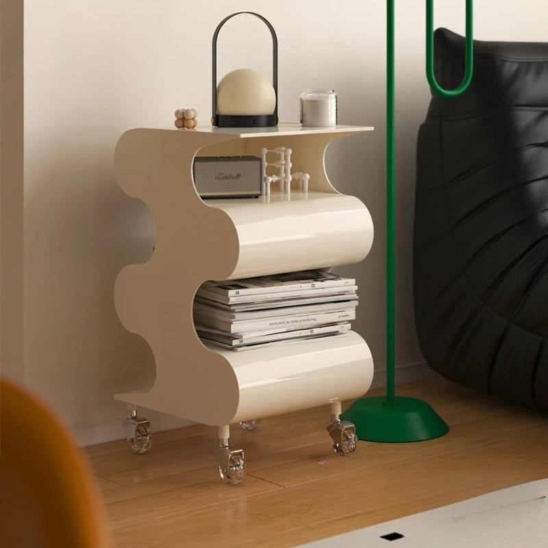 Movable Coffee Table with Storage & Rollers – Modern Side Table Rolling Side Table Babs