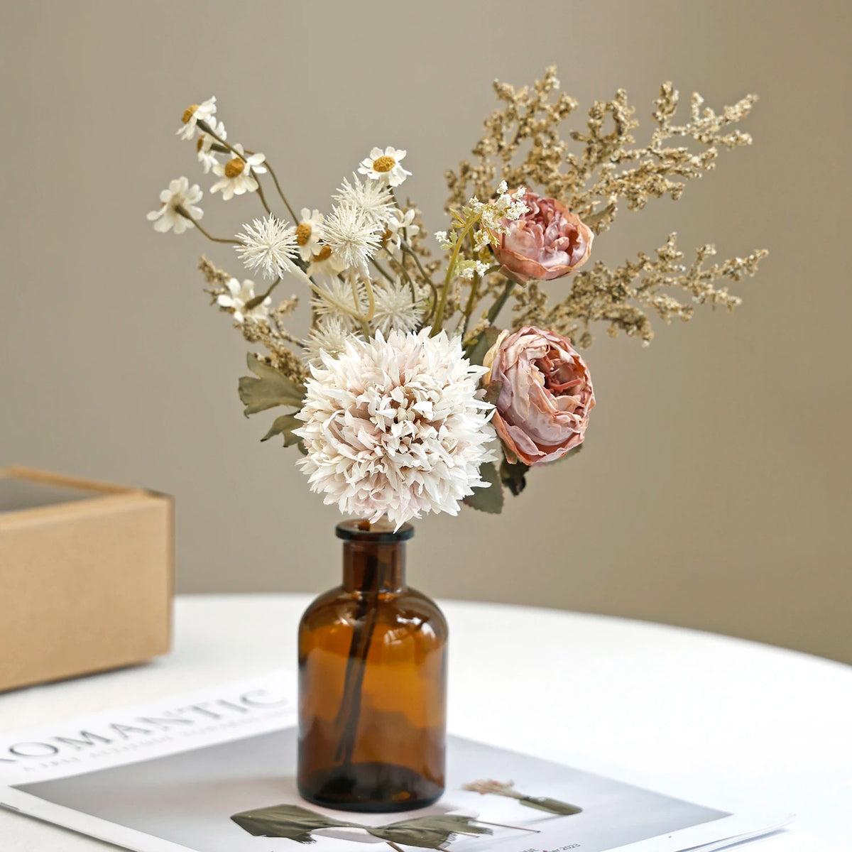 Silk Peony Artificial Flower Bouquet – Wedding & Home Décor Artificial Flower Bouquet Babs color 3 with vase 1 pc