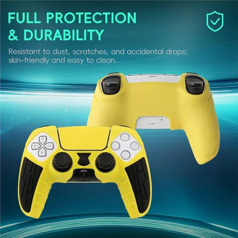 PS5 DualSense Silicone Case & Thumb Grip Caps – Yellow/Black Controller Silicone Case Babs