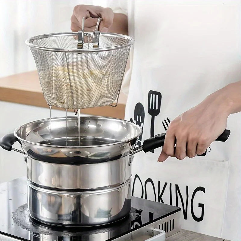Stainless Steel Frying Basket & Noodle Strainer Spoon Kitchen Strainer Basket Babs