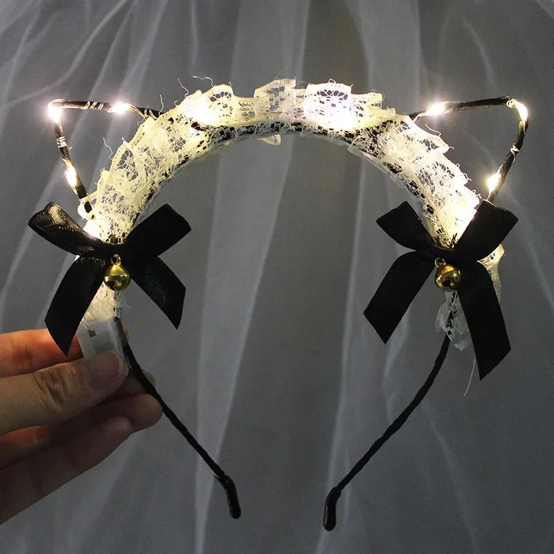 LED Feather Bunny Ear Headband – Glowing Party Headpiece LED Party Headband Babs