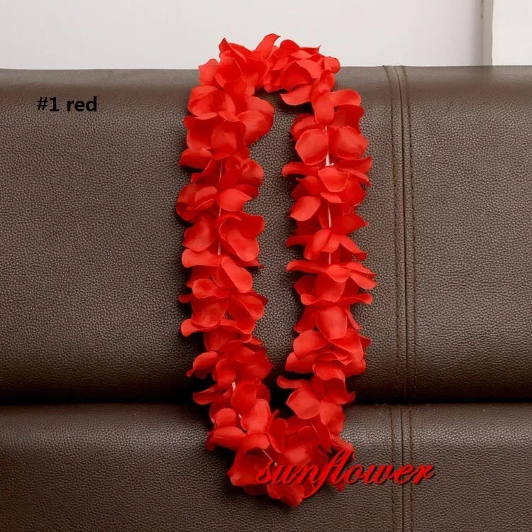 Hawaiian Flower Lei Necklace – Artificial Garland for Luau & Party Flower Lei Necklace Babs red