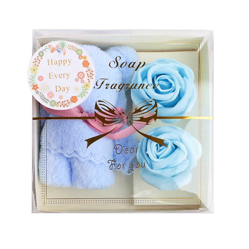 Towel Bear Soap Flower Gift Box – Wedding & Party Favor Set Gift Box Set Babs Blue