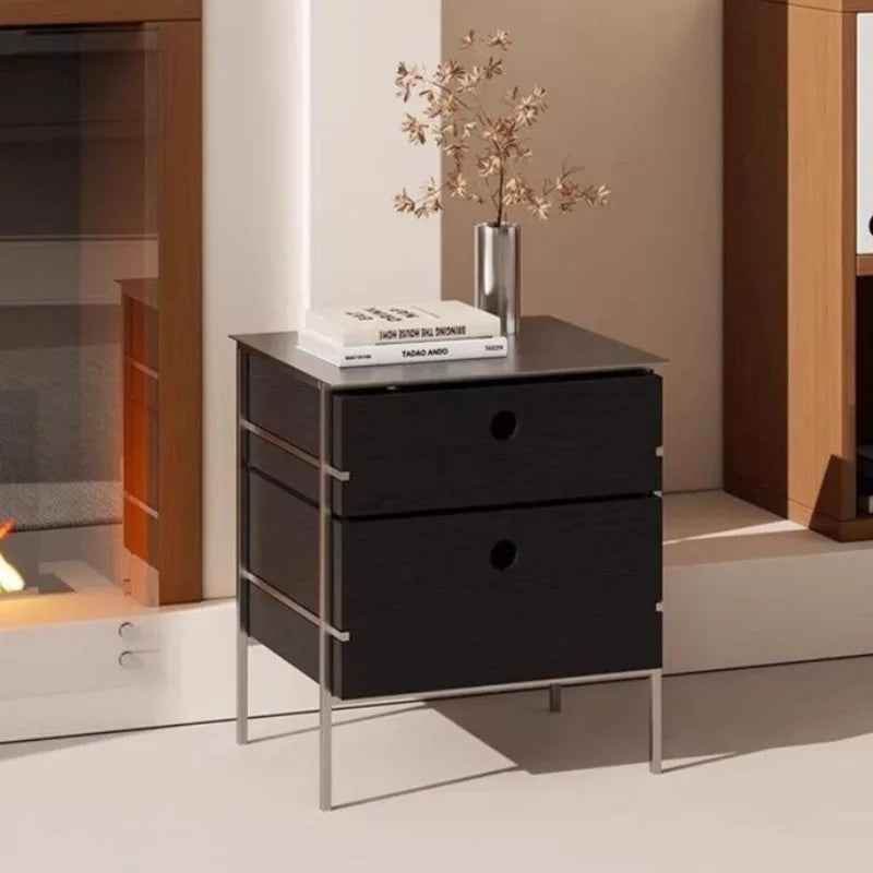 Luxury Solid Wood Nightstand | Modern Minimalist Bedside Table Wooden Nightstand Babs Black