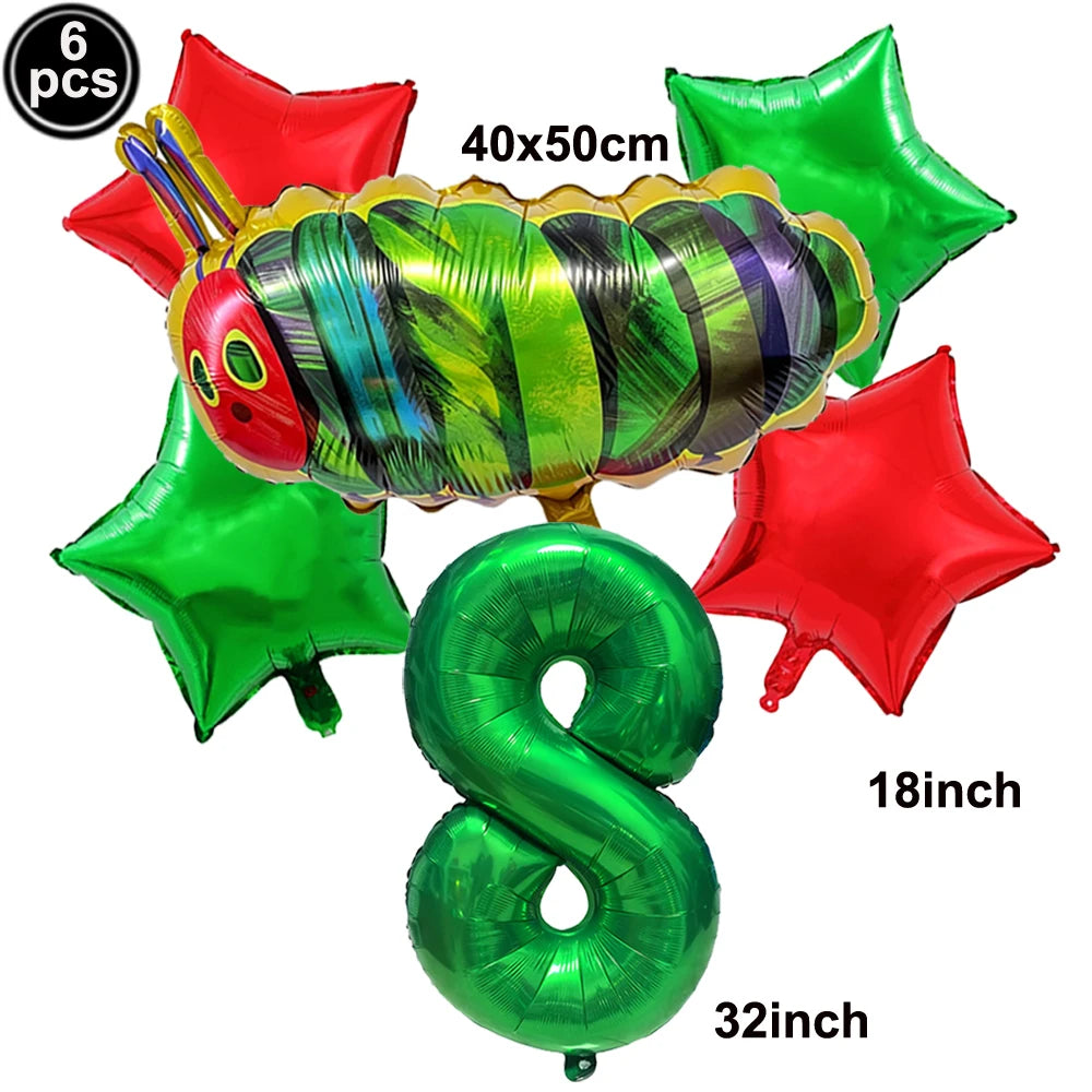 Cartoon Caterpillar Foil Balloon Set – 32" Number Balloons 1–9