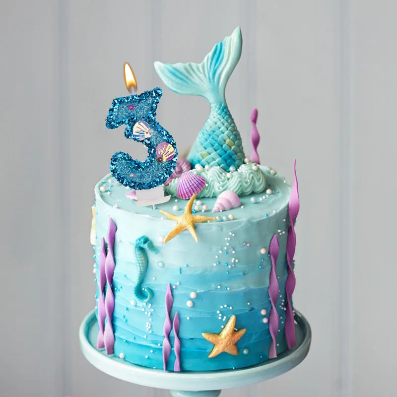 Glitter Blue Number Cake Candles – Mermaid Birthday Topper Birthday Cake Candles Babs