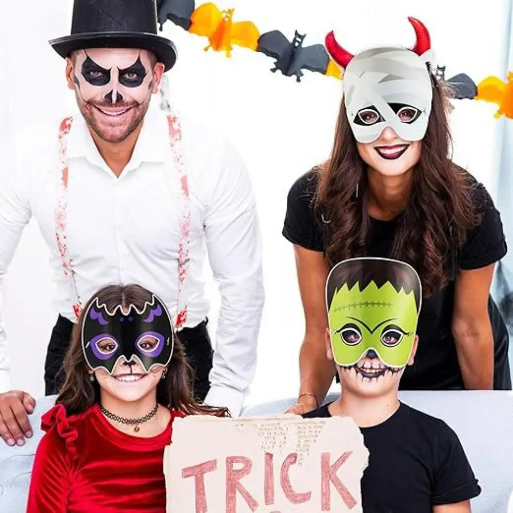 Halloween Paper Masks Set – Skull, Ghost & Cat Cosplay (8-9 Pcs) Halloween Costume Masks Babs