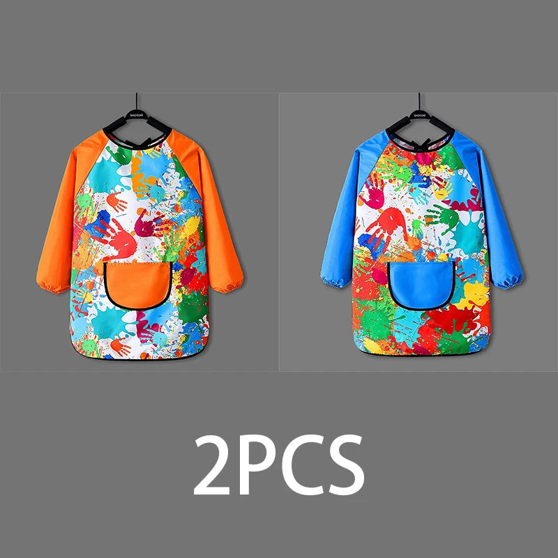 Kids Waterproof Long Sleeve Art Apron – Cartoon Paint Smock Kids Art Apron Babs 2pcs Blue Orange XL(M)