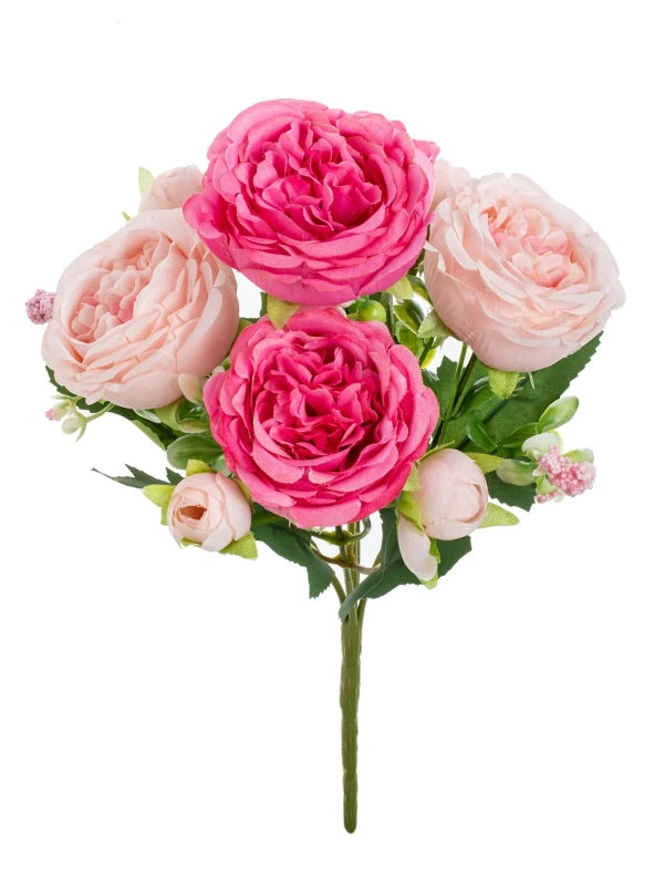 Silk Peony Rose Artificial Flower Bouquet – Wedding & Home Décor Artificial Flower Bouquet Babs color10 1pc
