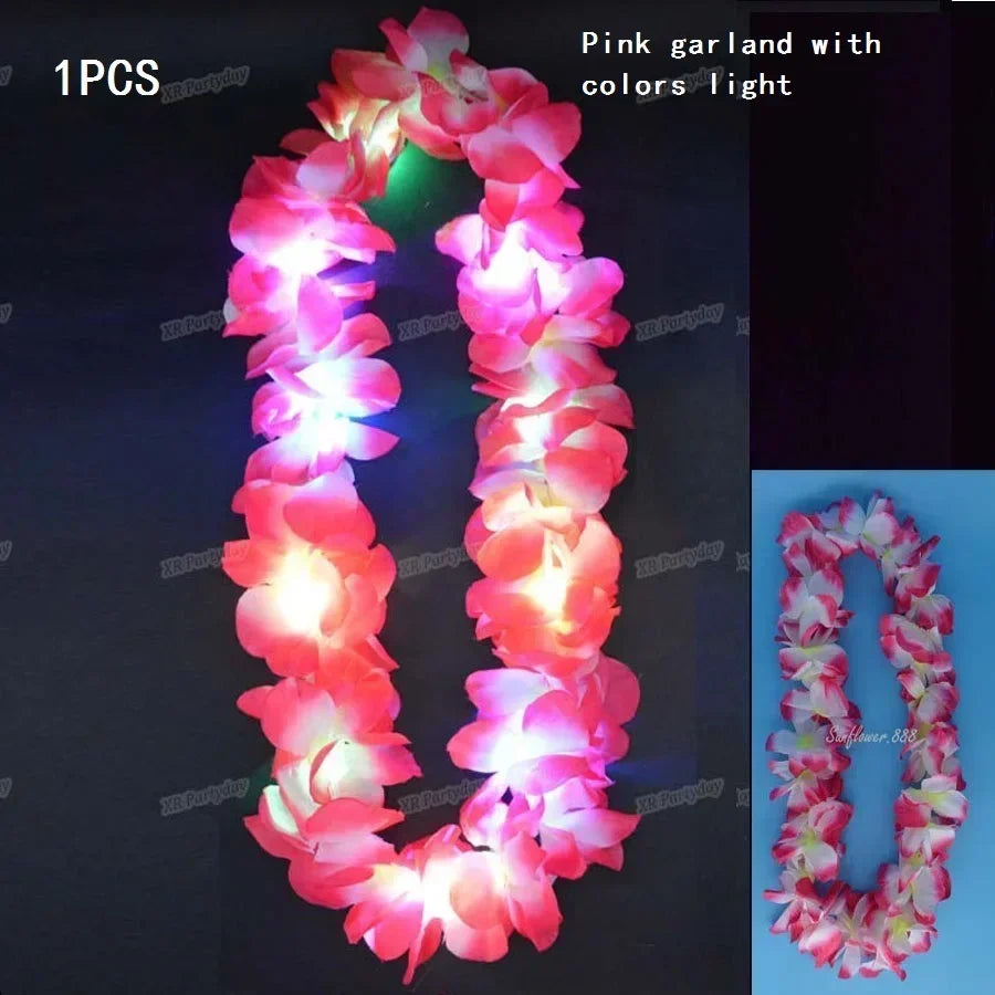 Light Up Hawaiian Flower Lei Necklace | Luau Glow Party Glow Party Necklace Babs thick necklace