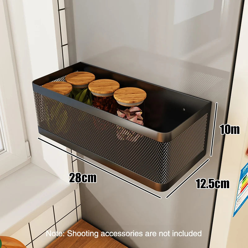 Magnetic Spice Rack – Stainless Steel Fridge Shelf Organizer Magnetic Spice Rack Babs L-Black