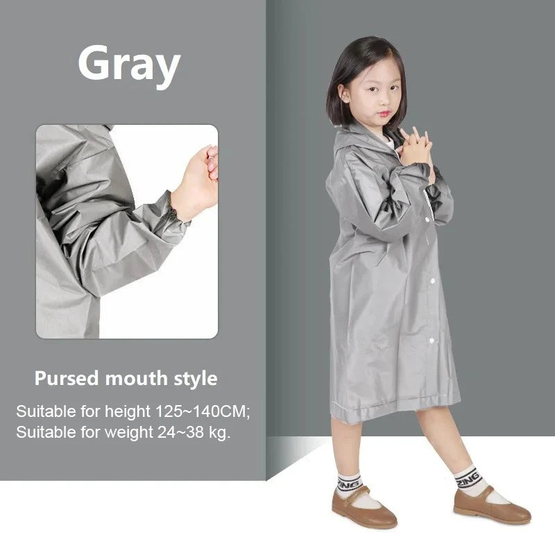 Kids Waterproof Raincoat Poncho – Boys & Girls Ages 7–11 Kids Raincoat Poncho Babs 3-Gray-Kid One size fits all