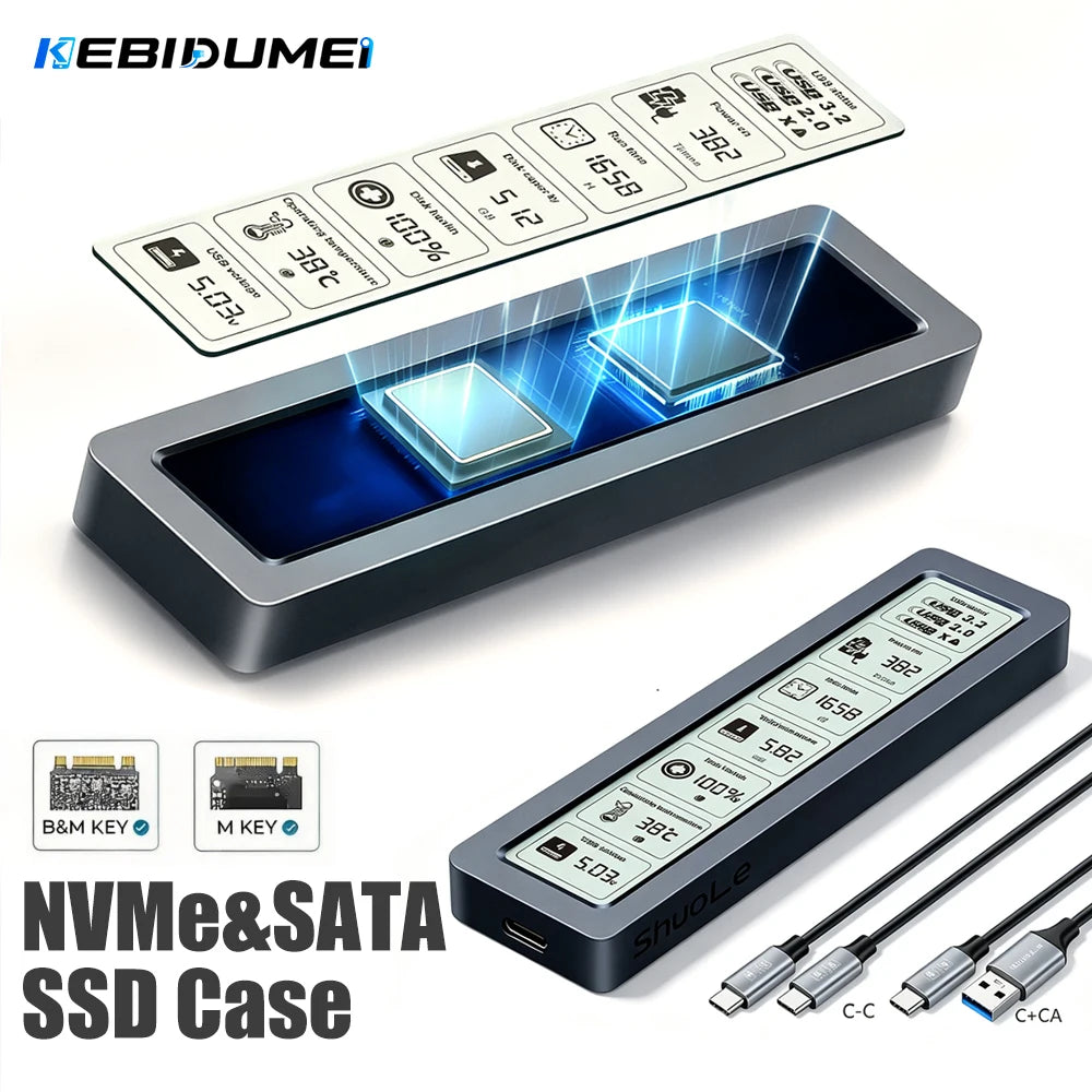 M.2 NVMe SATA SSD Enclosure Smart Display 10Gbps USB 3.2 Gen 2 SSD Enclosure Babs