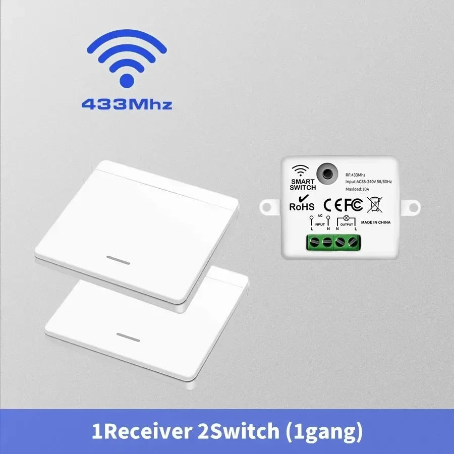 RF 433MHz Wireless Light Switch 1/2 Gang Smart Wall Switch Wireless RF Switch Babs 1R and 2S(1Gang)