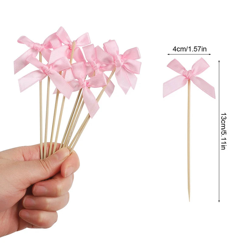 12Pcs Pink Bow Cupcake Toppers – Birthday & Baby Shower Decor Cupcake Toppers Babs