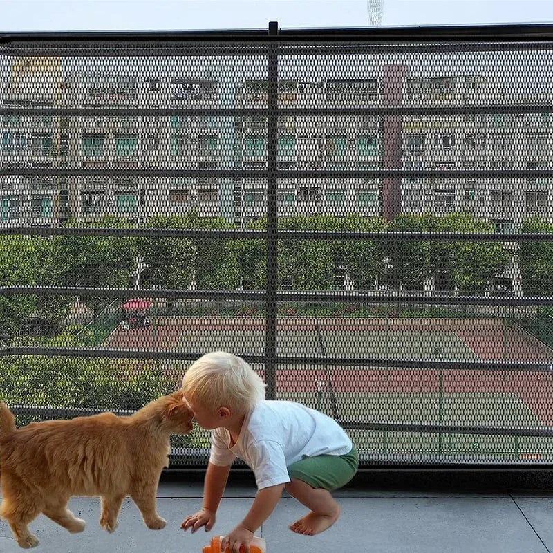 Folding Dog Safety Barrier Fence & Mesh Playpen Gate with 4 Hooks Dog Safety Gate Babs