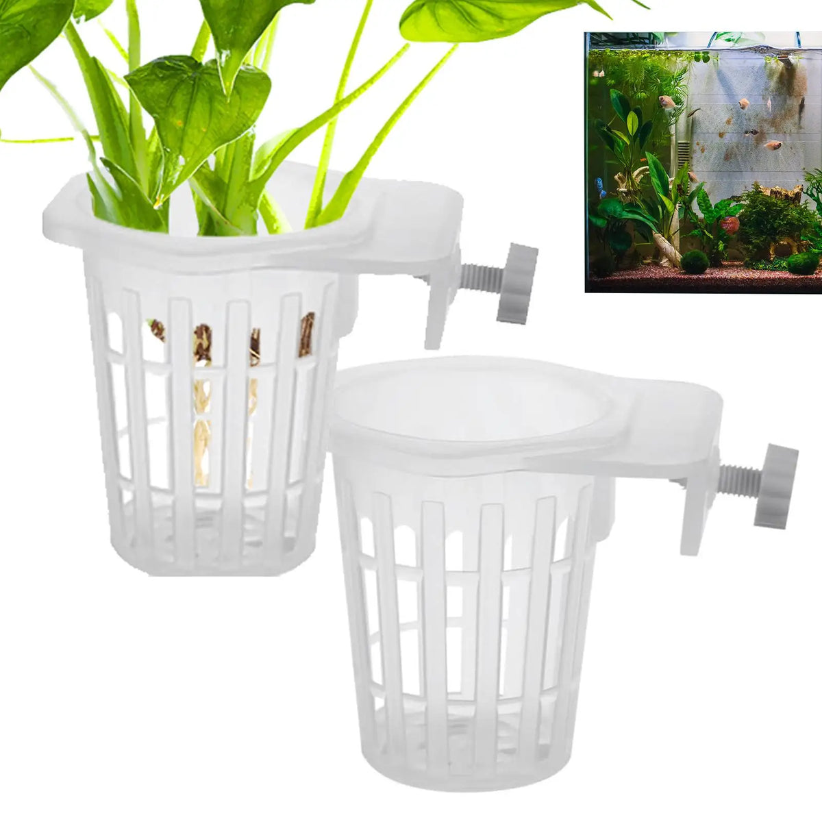 2pcs Aquarium Plant Holder Cups – Hydroponic Hanging Baskets Aquarium Plant Holder Babs