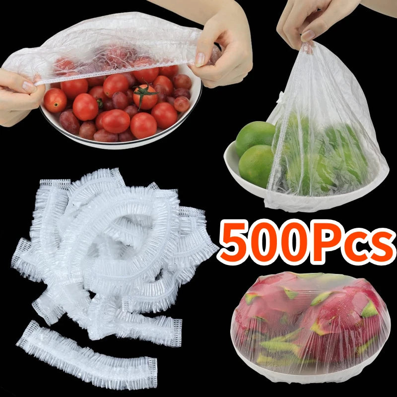 100Pcs Elastic Plastic Food Covers – Dish & Bowl Fresh Seal Food Storage Covers Babs