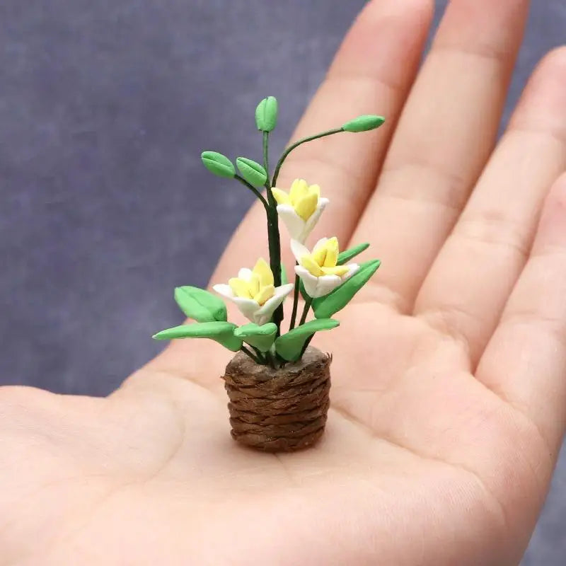 1:12 Miniature Potted Yellow Flowers – Clay Dollhouse Decor Dollhouse Miniature Babs