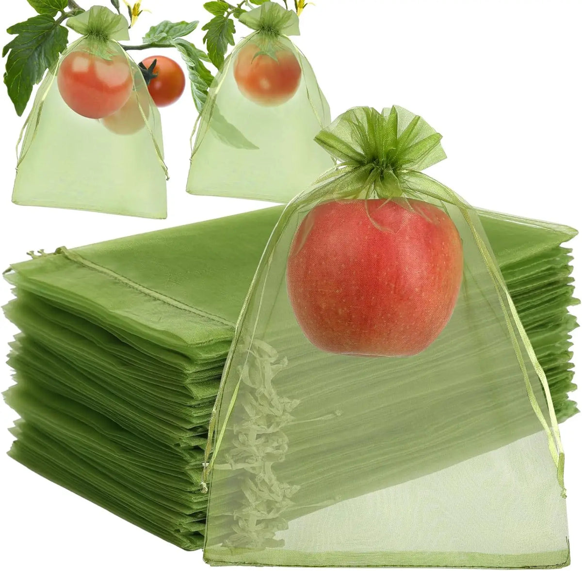 Green Mesh Fruit Protection Bags – Drawstring Pest Barrier Net Garden Pest Netting Babs