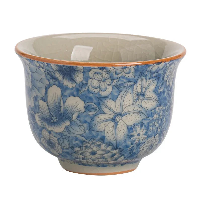 Ice Crack Porcelain Tea Cup – Blue & White Buddhist Retro Style Porcelain Tea Cup Babs