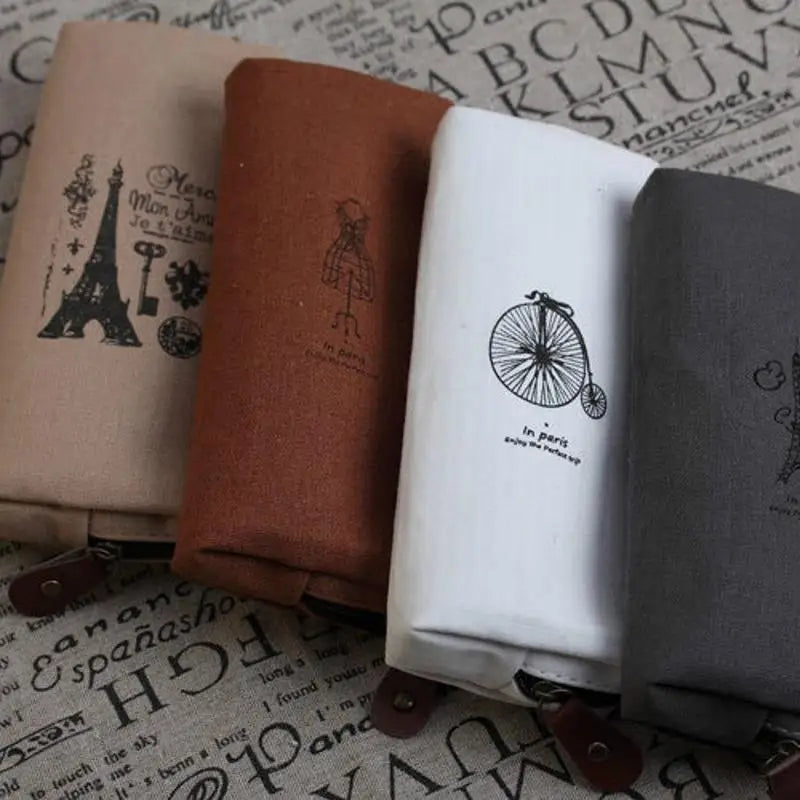 Retro Paris Tower Canvas Pencil Bag & Zipper Coin Pouch Canvas Pencil Case Babs
