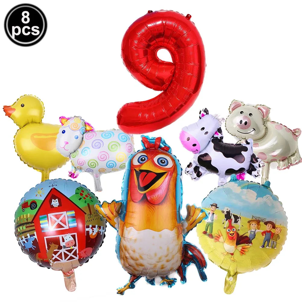 Farm Animal Foil Balloons Set – Cow Sheep Duck Pig Party Decor Party Balloons Set Babs Fluorescence Yellow As show