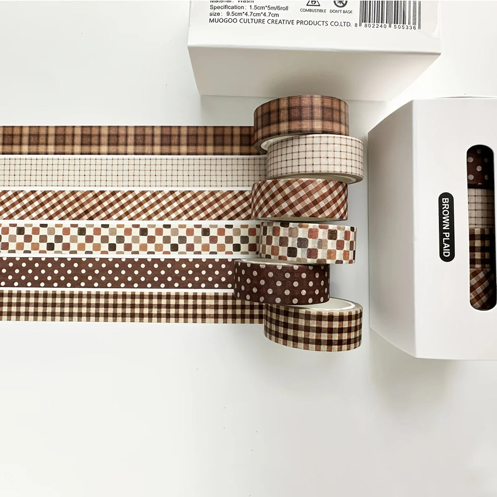 Washi Tape Set 6 Rolls Checked Design – Crafts, Journals & More Decorative Craft Tape Babs