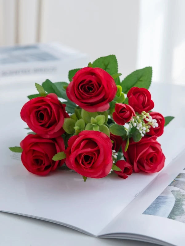 Silk Rose Artificial Bouquet – Wedding, Home & Garden Decor Artificial Flower Bouquet Babs Red 1 pc