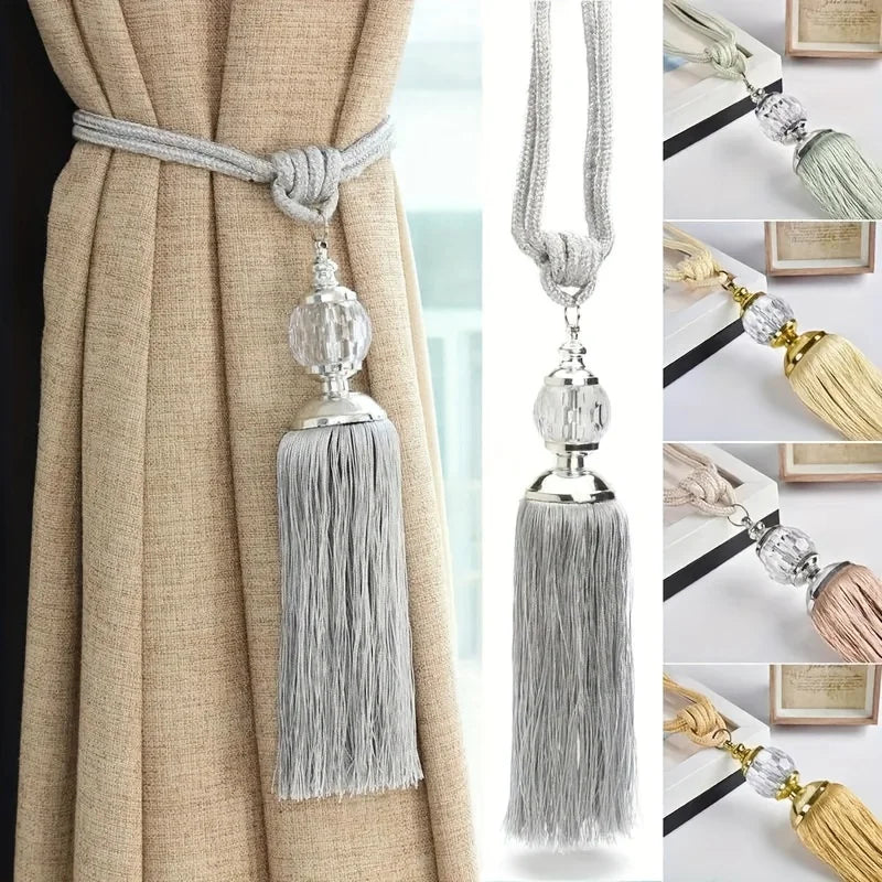 Crystal Tassel Curtain Tie Backs with Bead Buckles – Set of 2 Curtain Tie Backs Babs