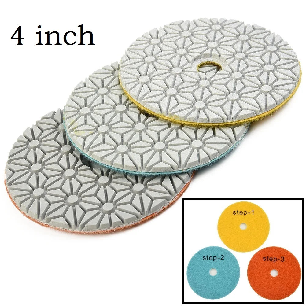 3-Step 4" Emery Polishing Pads – Granite, Marble & Stone (3 Pcs) Stone Polishing Pads Babs