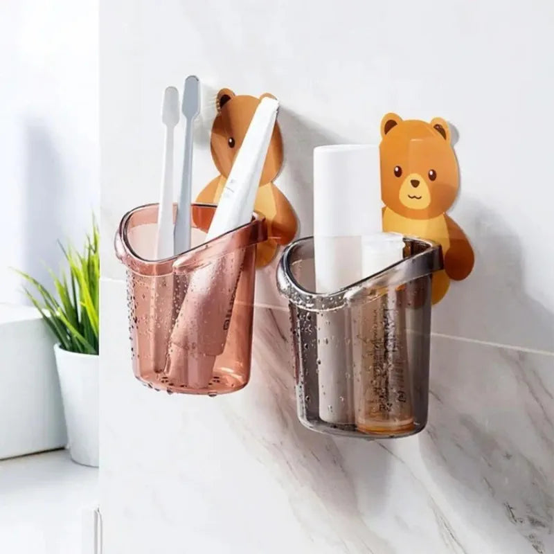 Bear Wall Mount Toothbrush Cup Holder for Kids' Bathroom Toothbrush Cup Holder Babs