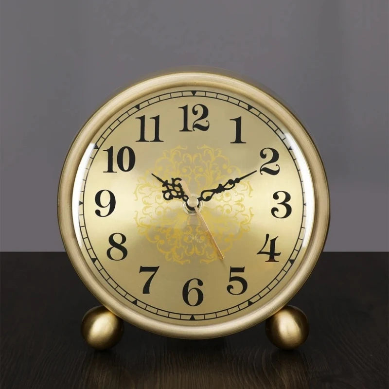 Luxury Gold Retro Metal Desk Clock | Silent Quartz Antique Decor Decorative Desk Clock Babs