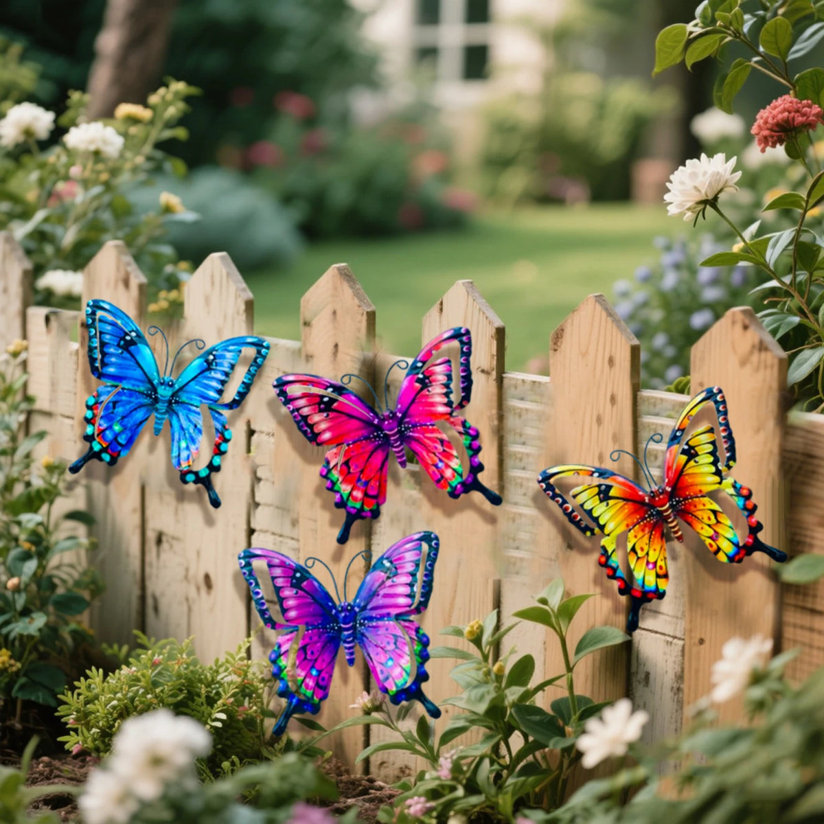 4pcs Iron Butterfly Wall Decor – Painted Metal Garden Art Set Metal Wall Art Babs