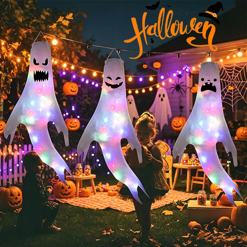 Halloween LED Hanging Ghost Wind Sock Decor – Outdoor & Party Halloween Hanging Decor Babs