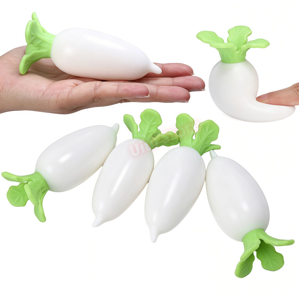 Squishy White Radish Fidget Toy – Desk Decor & Novelty Gift Squishy Fidget Toy Babs