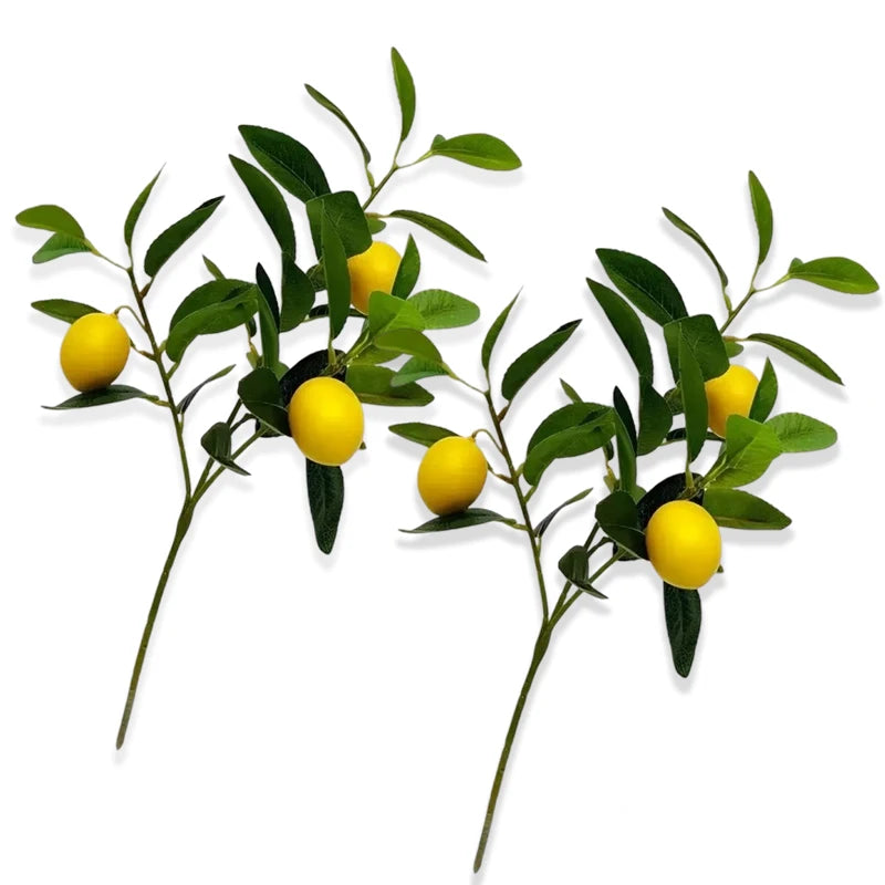 Artificial Lemon Branches 3-Head Fake Lemon Vase Décor | 1-2 Pcs Artificial Fruit Branch Babs 2Pcs