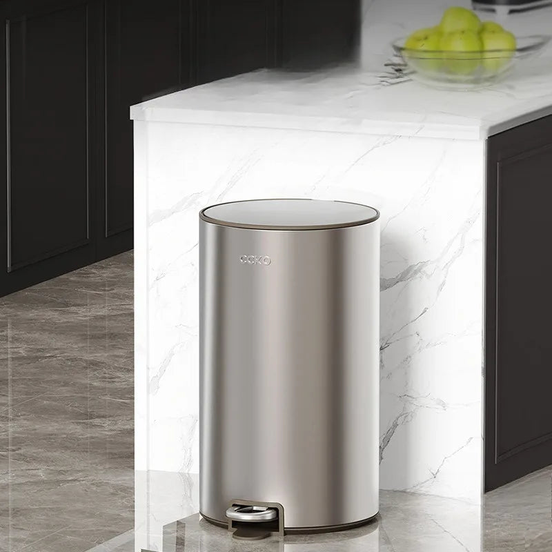 Stainless Steel Pedal Trash Can | 7L 11L 15L Round Dustbin Pedal Trash Can Babs